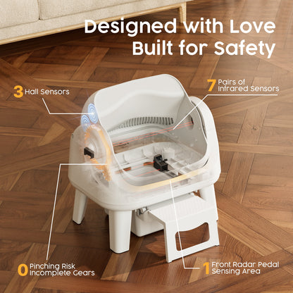 AS12 Automatic Cat Litter Box Self-Cleaning with Safety Protection, Liners, Front Entry Step Included, White