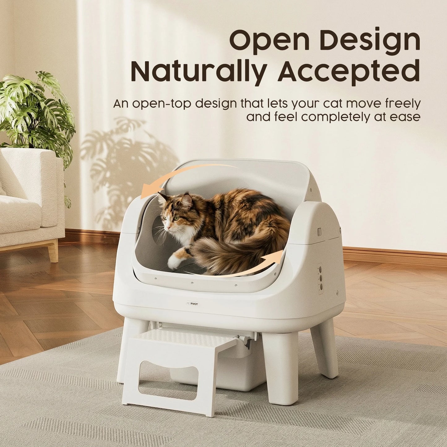 AS12 Automatic Cat Litter Box Self-Cleaning with Safety Protection, Liners, Front Entry Step Included, White