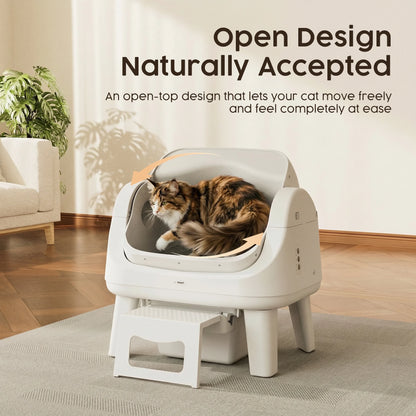 AS12 Automatic Cat Litter Box Self-Cleaning with Safety Protection, Liners, Front Entry Step Included, White