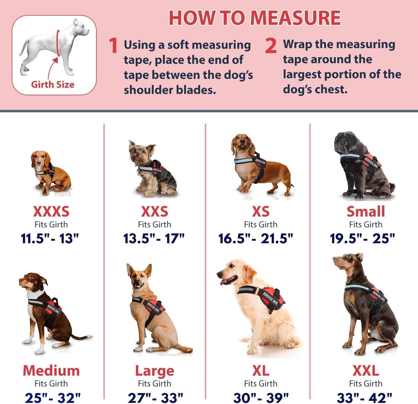 Service Dog Vest with Hook and Loop Straps & Matching Service Dog Leash Set - Harnesses from XXS to XXL - Harness Features Reflective Patch and Comfortable Mesh Design