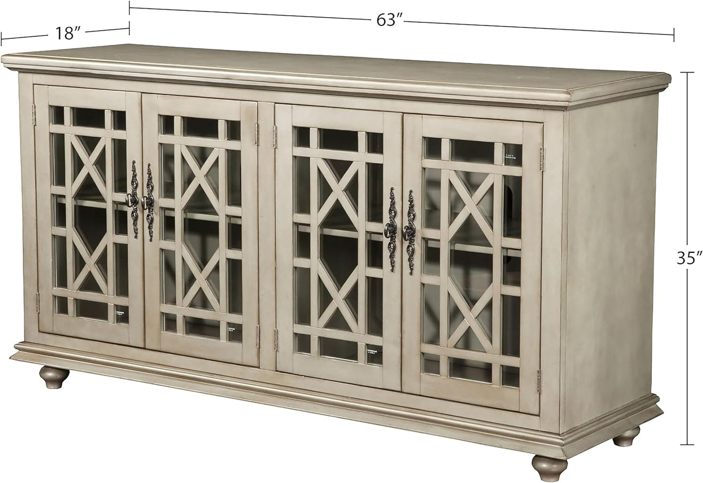 Martin Svensson Home Marche 63" TV Stand - Antique Silver - Versatile Multi-Use Design - with Two Large Cabinets for Storage