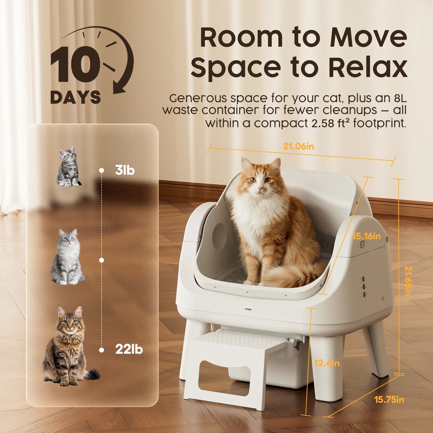 AS12 Automatic Cat Litter Box Self-Cleaning with Safety Protection, Liners, Front Entry Step Included, White