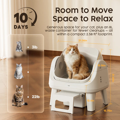 AS12 Automatic Cat Litter Box Self-Cleaning with Safety Protection, Liners, Front Entry Step Included, White