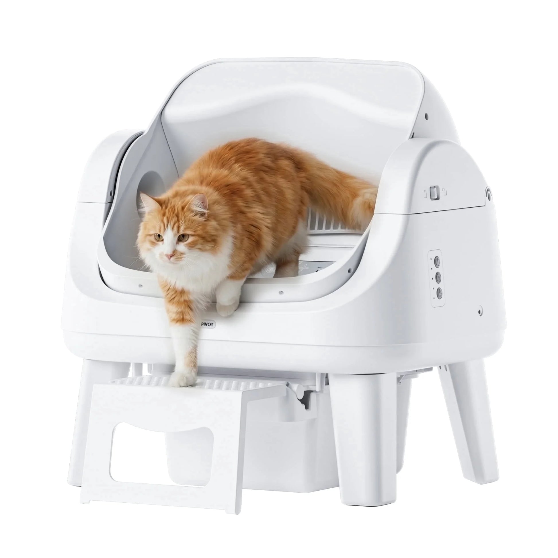 AS12 Automatic Cat Litter Box Self-Cleaning with Safety Protection, Liners, Front Entry Step Included, White
